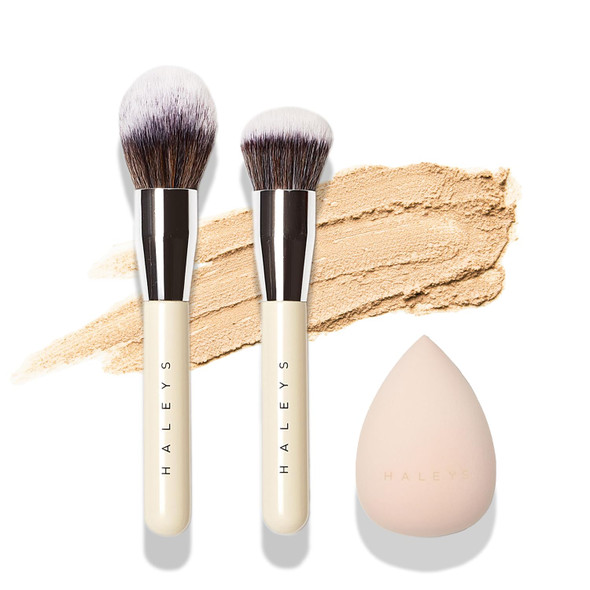 Haleys 3Pc Makeup Tools Set Kabuki Brush Powder Brush ReMix Soft StreakFree Perfect Blending Buff Blurs Smooths For Liquid Cream Powder Skincare CrueltyFree Sustainable Wood