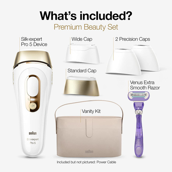 Braun IPL Permanent Hair Removal System, for Women and Men, Silk Expert Pro 5 PL5347, FDA Cleared, for Body & Face, At-Home Alternative for Laser, With Venus Razor, Wide Head and Two Precision Heads