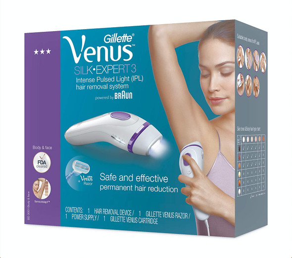 Gillette Venus Silk-expert 3 BD3001 Permanent Hair Reduction IPL, White/Purple, with Venus Razor