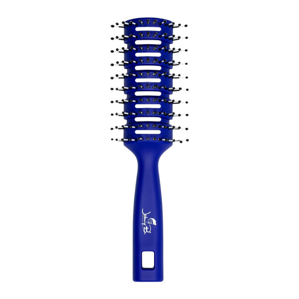 Johnny B. Professional Vented Hair Brush For Blow Drying & Detangling BallTipped Small Bristles Grooved Handle (Blue)