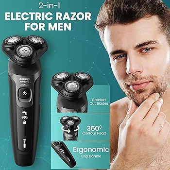 Philips Electric Shavers for Men Rechargeable AquaTouch Mens Electric Shaver Wet and Dry with Comfort Cut Blades and Click-on Precision Trimmer Cordless Electric Razors with 5D Flex Head