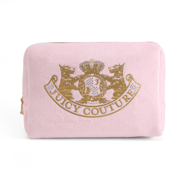Juicy Couture Pink Velour Makeup Bag Cosmetics Organizer Gold Terroir Dog