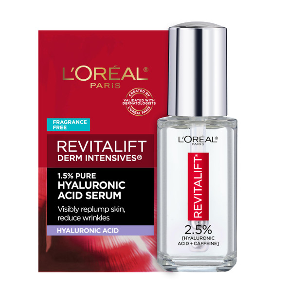 LOreal Paris Revitalift Hyaluronic Acid + Caffeine Hydrating Eye Serum For Dark Circles Fragrance .67 Fl. Oz + Moisturizer Sample