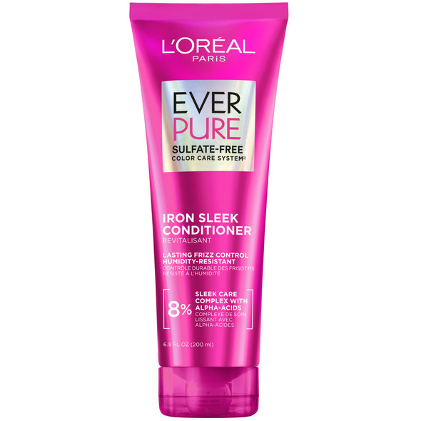 LOreal Paris Sulfate Iron Sleek Smoothing Conditioner Frizz Control And HumidityResistant Formula With AlphaAcids For Frizzy Hair Suitable For ColorTreated Hair Everpure 6.8 Fl Oz