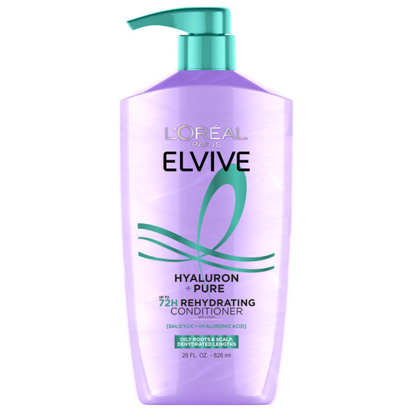 LOreal Paris Elvive Hyaluron + Pure 72H Rehydrating Conditioner For Oily Hair Hair Conditioner With Salicylic And Hyaluronic Acid 28 Fl Oz