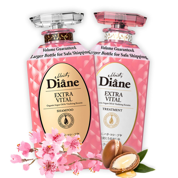Moist Diane Perfect Beauty Extra Vital Shampoo And Treatment Set Organic Argan Oil & Vitalizing Keratin From Japan Rejuvenate Silky Smooth Hair Care For Men & Women Clear