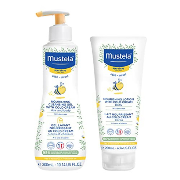 Mustela Baby Dry Skin Bath Time Set Baby Skin Care Essentials With Natural Avocado & Cold Cream 2 Items Set