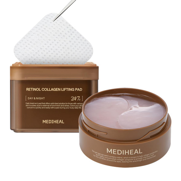 Mediheal Firming Duo Set Collagen Lifting Pad & Retinol Eye Patch For AntiAging Care Daily Skin Firming Pad + Wrinkle Smoothing Hydrogel Eye Mask