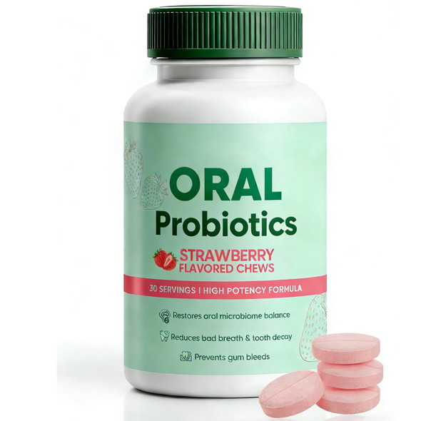 Morandee Klenvas Oral Probiotics Supplement For Fresh Breath Teeth And Gums Health Strawberry Flavor 60 Count (1)