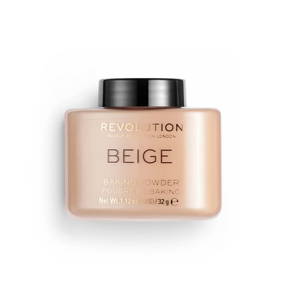 Makeup Revolution Loose Baking Powder For Medium Skin Tones Balances Skin Tone & Banishes Shine Matte Finish Beige Vegan & CrueltyFree 1.12 Oz/32G
