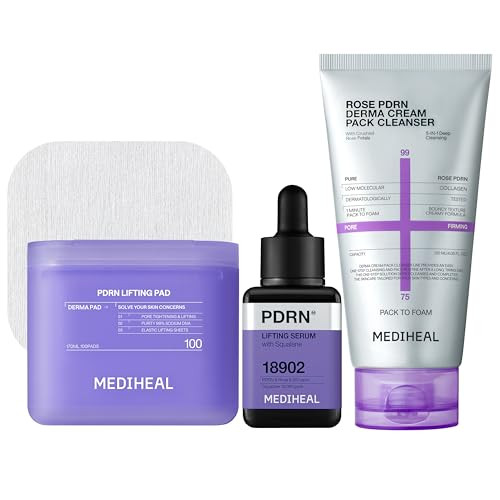 Mediheal Pdrn Skin Routine Bundle Cream Pack Cleanser + Stretchable Toner Pads + Pdrn Lifting Serum Pore Care Firming & Deep Hydration 100Ct
