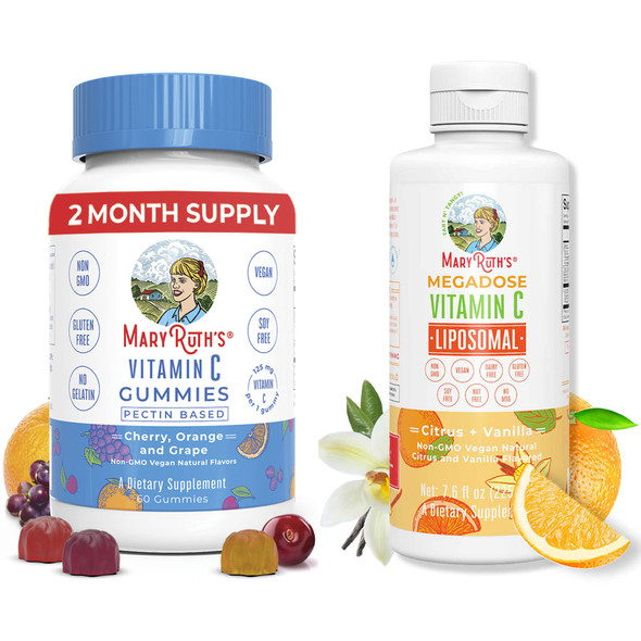 MaryruthS Organics Vitamin C Gummies & Liposomal Immunity Bundle Vitamin C Chewable Gummies Megadose Vitamin C Liposomal 500Mg Formulated For Adults & Kids Vegan Immune Support 60Ct 7.6Oz