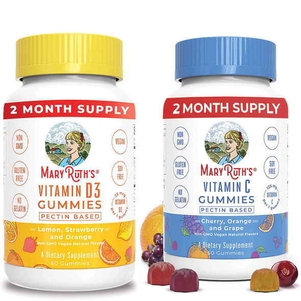 MaryruthS Maryruth Organics Kids Vitamin D3 Gummies & Vegan Vitamin C Gummies Bundle Supplement For Bone Strength Phosphorus And Calcium Absorption Supports Immune Function & Overall Health For Adults & Kids