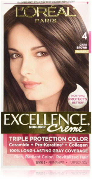 L'Oreal Paris Excellence Triple Protection Permanent Hair Color Creme, Dark Brown [4] 1 ea (Pack of 6)