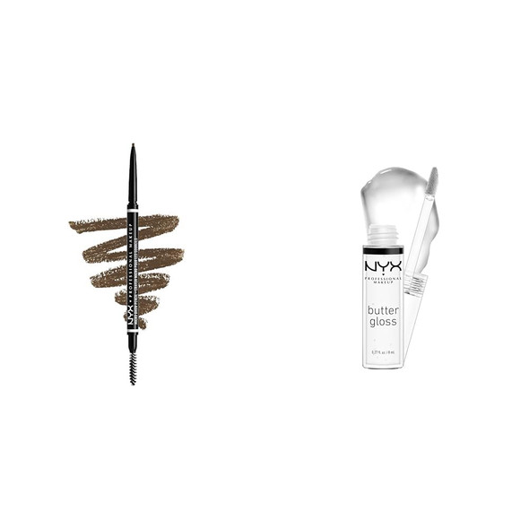 Nyx Professional Makeup Micro Brow Pencil Eyebrow Pencil Ash Brown & Butter Gloss NonSticky Lip Gloss Sugar