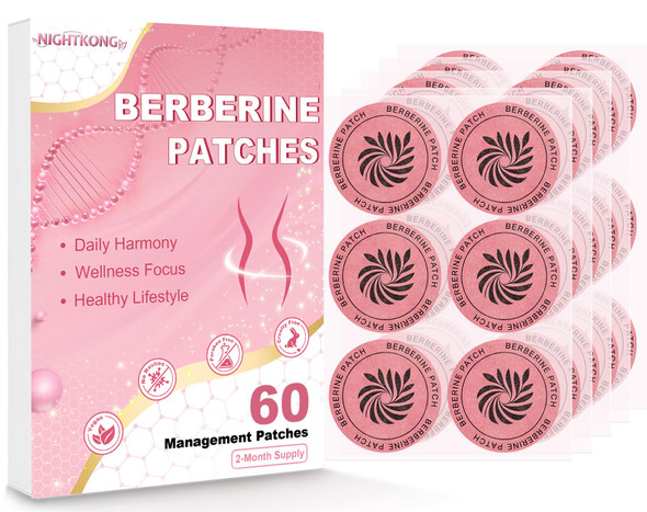 Nightkong Berberine Patches For Women & Men Herbal Wellness Patches With Berberine Green Tea Cinnamon & LGlutamine Self Care Patch For Daily Routine 60 Count