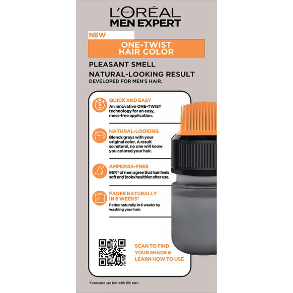 L'Oreal Paris Men Expert One Twist Mess Free Permanent Haircolor, Covers Grays, Real Black 02, 1 Application Kit