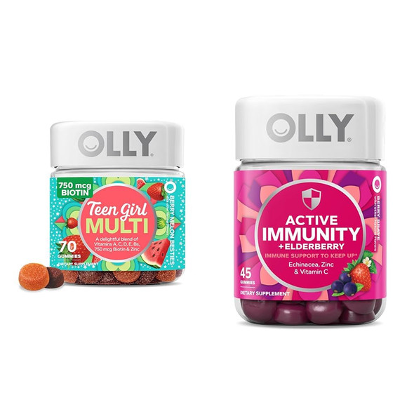 Olly Teen Girl Multi Gummy Healthy Skin And Immune Support 15 Essential Vitamins Gummy Active Immunity+Elderberry 45 Gummies Berry Flavor 70 Count