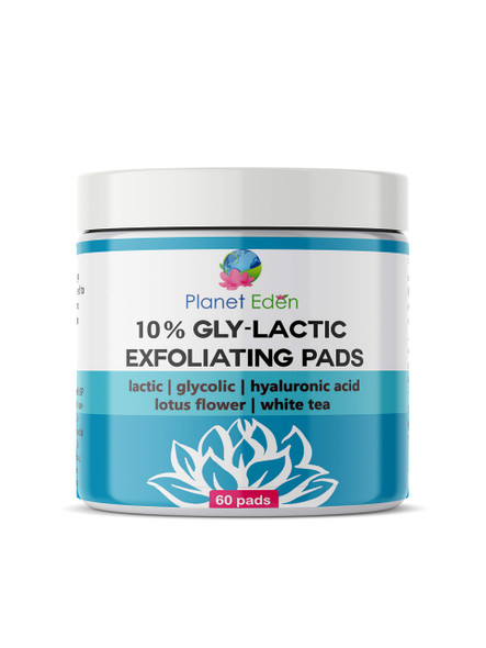 Planet Eden 10% GlyLactic And Glycolic Exfoliating Nightly Skin Pads Moisturizing Hyaluronic Acid Lotus Flower White Tea