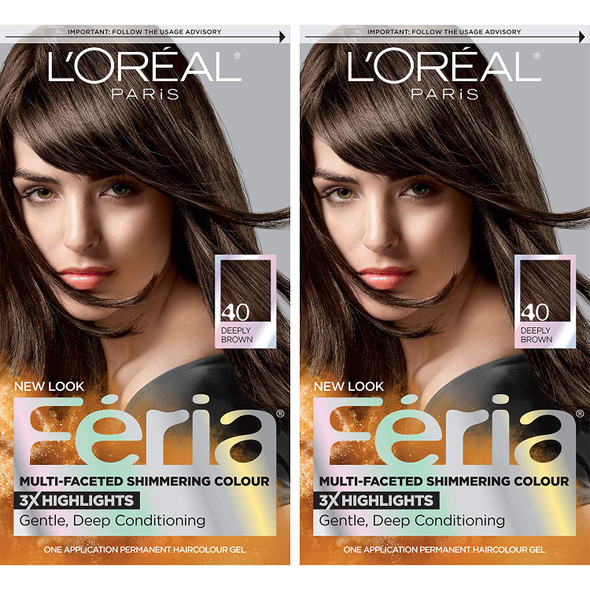 L'Oreal Paris Feria Multi-Faceted Shimmering Permanent Hair Color, 40 Espresso (2 Count) Hair Dye