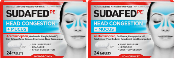Sudafed Pe Head Congestion + Mucus Tablets For Sinus Pressure Pain & Congestion 24 Ct (Pack Of 2)