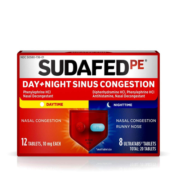 Sudafed Pe Day + Night Sinus Congestion Tablets 20 Ct Pack Of 4