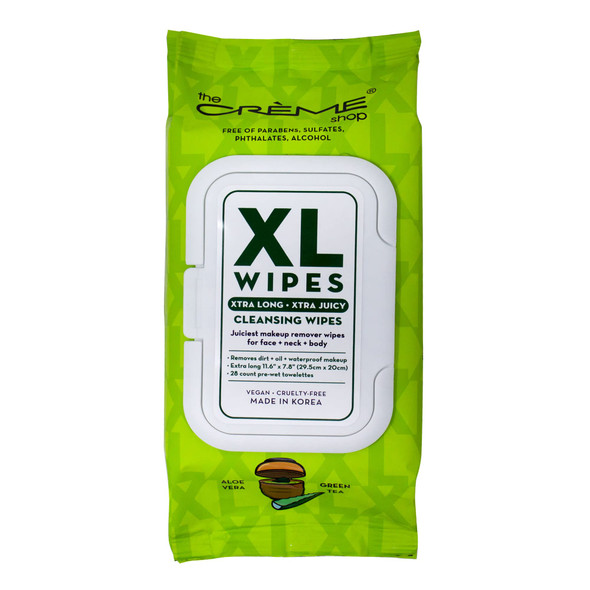 The Creme Shop Xl Cleansing Wipes With Aloe Vera & Green Tea Juiciest Makeup Remover Wipes For Face Neck And Body (28 Xl PreWet Wipes)