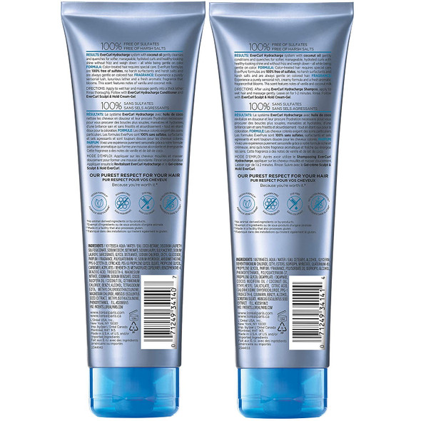 L'Oreal Paris EverCurl Sulfate Free Shampoo and Conditioner Kit for Curly Hair, Lightweight, Anti-Frizz Hydration, Gentle on Curls, with Coconut Oil, 8.5 Ounce, Set of 2 (Packaging May Vary)