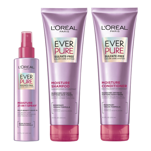 L'Oreal Paris EverPure Moisture Sulfate Free Shampoo and Conditioner with Rosemary Botanical for Dry Hair Color Treated Hair 1 kit