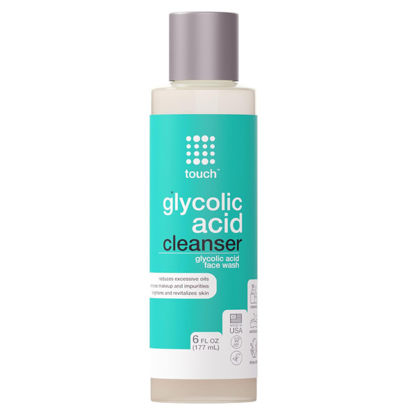 Touch 10% Glycolic Acid Face Wash Exfoliating Non Drying & Foaming Aha Cleanser AntiAging Skin Tone & Texture Wrinkles Pores Blackheads Sulfate Oil & Low Ph 6 Oz.