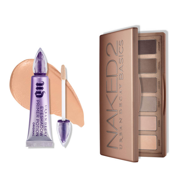 Urban Decay Neutral Matte Eyeshadow Bundle 2 Basics Eye Palette (Taupe & Brown Mattes) + Waterproof Eyeshadow Primer Potion Original CreaseFree Makeup Look
