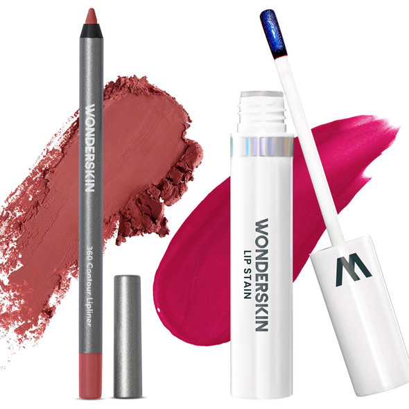 Wonderskin Wonderblading Lip Stain Peel Off Masque (Darling) With 360 Contour Lipliner (Ruby)