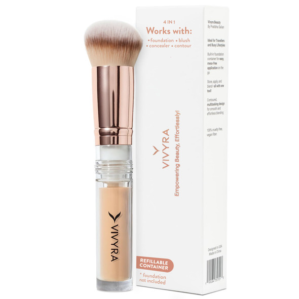 Vivyra Professional Foundation Brush Multipurpose Foundation Brush For Liquid & Cream Foundation With BuiltIn Container Contour Concealer & Blush Makeup Brush Ultimate Travel Makeup Tool