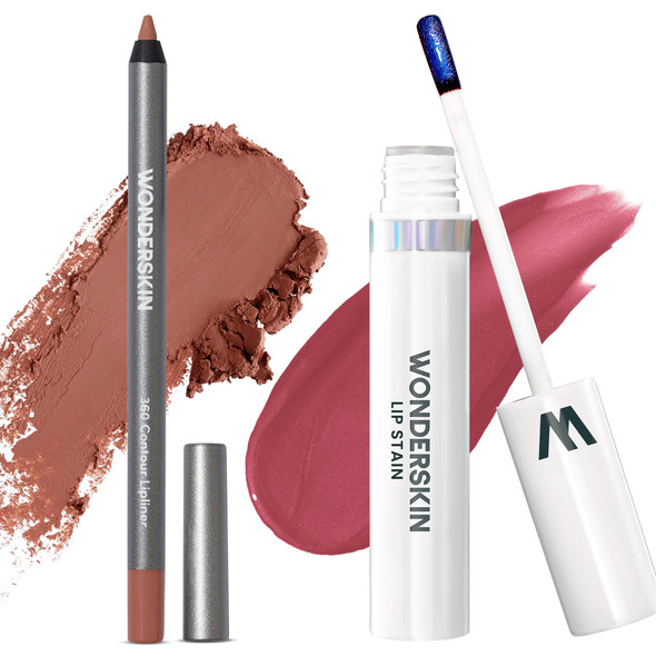 Wonderskin Wonderblading Lip Stain Peel Off Masque (Charming) With 360 Contour Lipliner Saddle