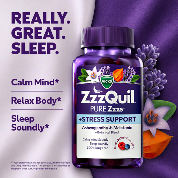 Zzzquil Pure Zzzs DeStress Melatonin Sleep Aid Gummies Helps Calm Your Mind And Body Ashwagandha For Stress Support Sleep Aids For Adults 1 Mg Per Gummy 42 Count