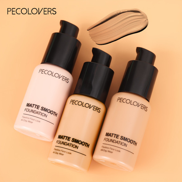 PECOLOVERS Natural Matte Liquid Foundation - Natural Finish, Lightweight, Full Coverage Multiple Shades Concealer Suitable for Date and Daily Needs 02