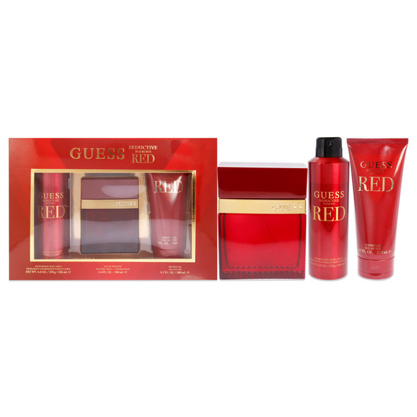 Guess Seductive Homme Red Men 3.4oz EDT Spray 6.0oz Body Spray 6.7oz Shower Gel 3 Pc Gift Set