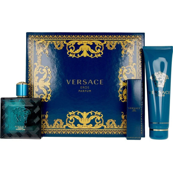 Versace Eros by Versace for Men  3 Pc Gift Set 3.4oz Parfum Spray 0.3oz Parfum Spray 5oz Shower Gel