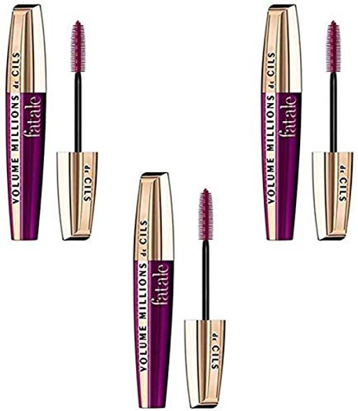 3 x L'Oreal Paris Volume Million Lashes Fatale Mascara 9.4ml Black