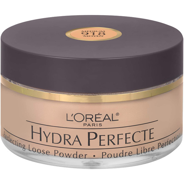 L'Oreal Paris Hydra Perfecte Perfecting Loose Face Powder, Minimizes Pores & Perfects Skin, Sets Makeup, Long-lasting & Lightweight, with Moisturizers to Nourish & Protect Skin, Medium, 0.5 fl. oz.