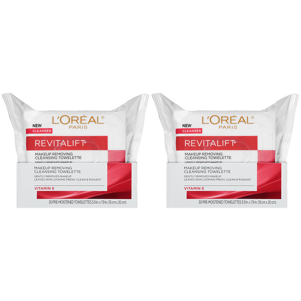 L'Oreal Paris Revitalift Radiant Smoothing Facial Cleansing Towelettes, 2 count