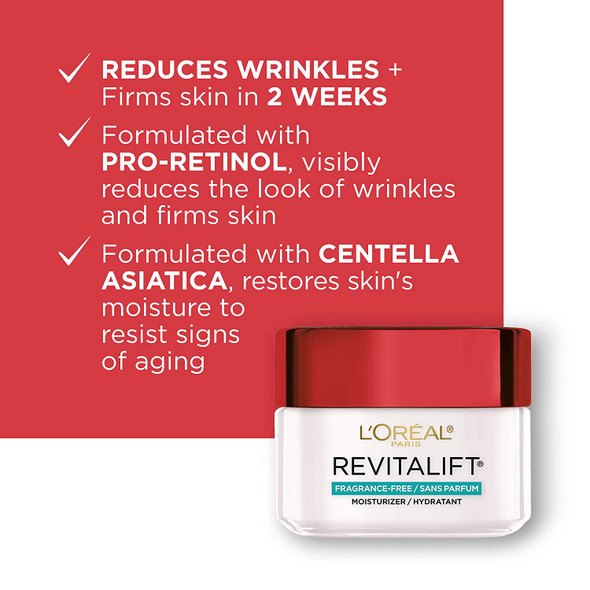 L'Oreal Paris Skincare Revitalift Anti-Aging Face and Neck Moisturizer Fragrance and Paraben Free with Pro-Retinol and Centella Asiatica, Suitable for Sensitive Skin, 1.7 oz. (Fragrance Free, 1.7 oz.)