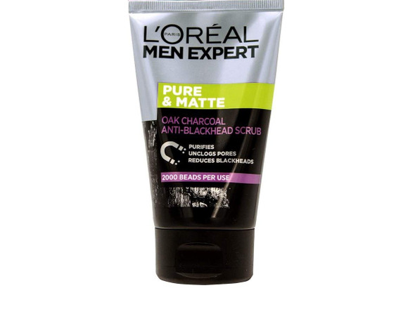 L'Oreal Men Expert Pure and Matte Charcoal Black Scrub, 3.3 Ounce