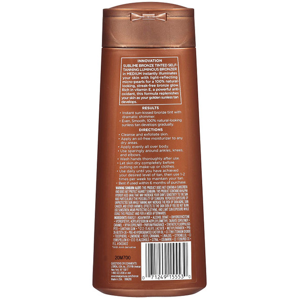 L'Oral Paris Sublime Bronze Luminous Bronzer Self-Tanning Lotion, 6.7 oz.