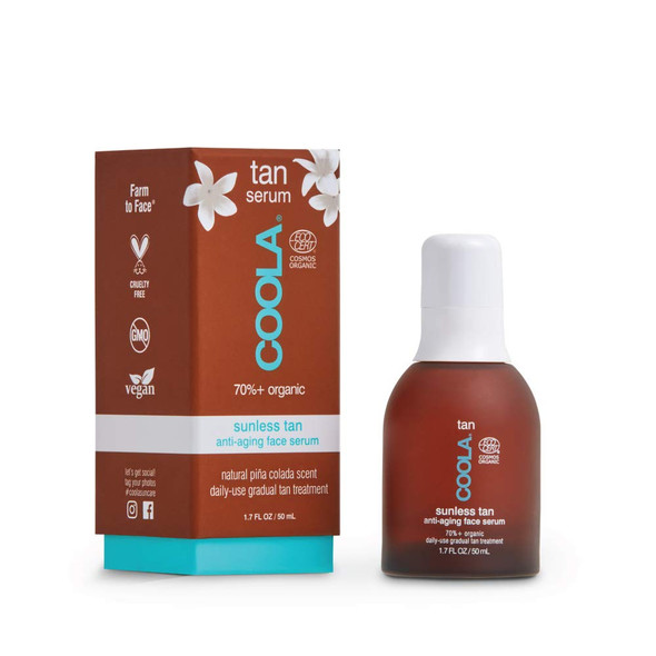 COOLA Organic Sunless Tanner Serum, Self Tan Face Serum for Anti-Aging and Skin Care, Piña Colada, 1.7 Fl Oz