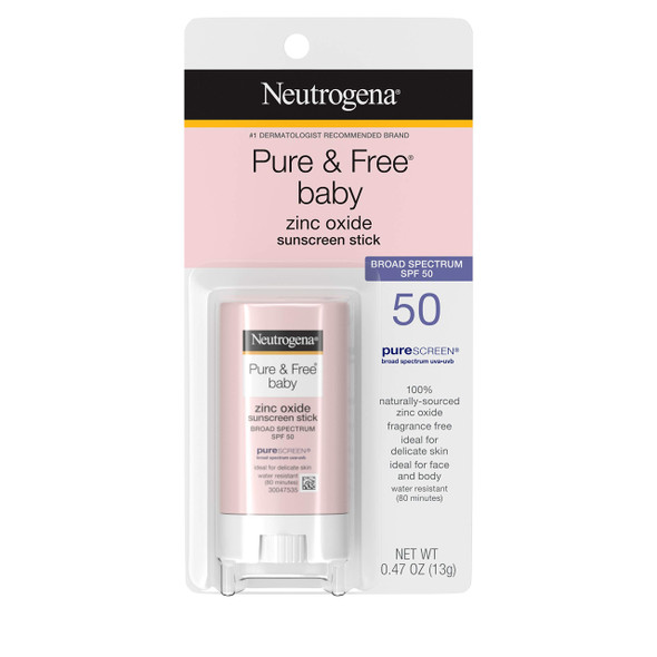 Neutrogena Pure & Free Baby Mineral Sunscreen Stick with Broad Spectrum SPF 50, Baby Face & Body Sunscreen, 0.47 oz 1 ea (Pack of 3)