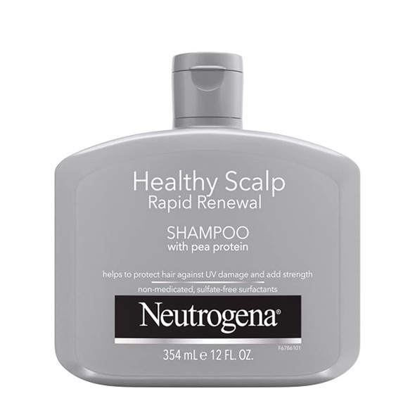 Neutrogena Healthy Scalp Rapid Renewal Shampoo with Pea Protein, UV Damage Protecting for Strong Healthy-Looking Hair, Unscented, White, 12 Fl Oz