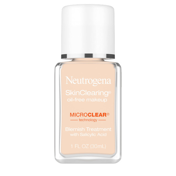 Neutrogena SkinClearing Oil-Free Acne and Blemish Fighting Liquid Foundation with .5% Salicylic Acid Acne Medicine, Shine Controlling Makeup for Acne Prone Skin, 10 Classic Ivory, 1 fl. oz