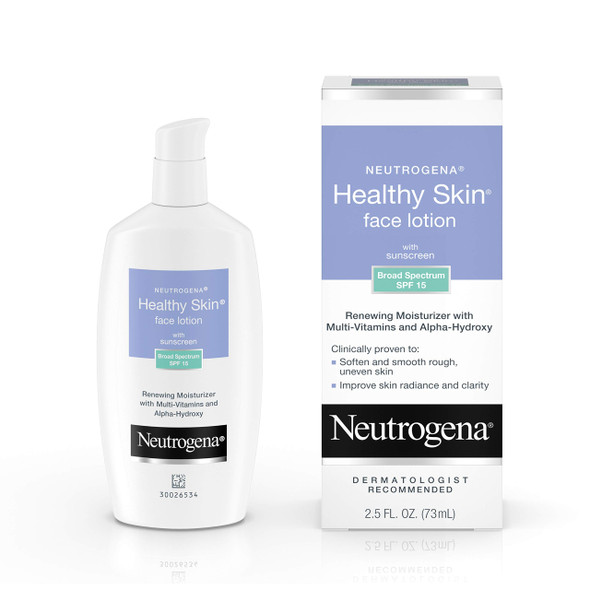 Neutrogena Healthy Skin Face Moisturizer Lotion with SPF 15 Sunscreen & Alpha Hydroxy Acid - Anti Wrinkle Cream with Glycerin, Glycolic Acid, Alpha Hydroxy, Vitamin C, Vitamin E & Vitamin B5, 2.5 fl. oz