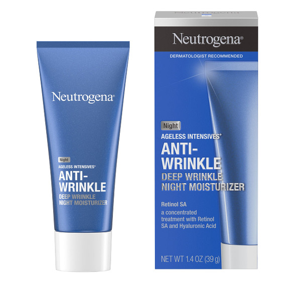 Neutrogena Ageless Intensives Anti-Wrinkle Retinol Cream with Hyaluronic Acid - Night Moisturizer Cream with Retinol, Vitamin E, Glycerin, Hyaluronic Acid, and Shea Butter, 1.4 oz
